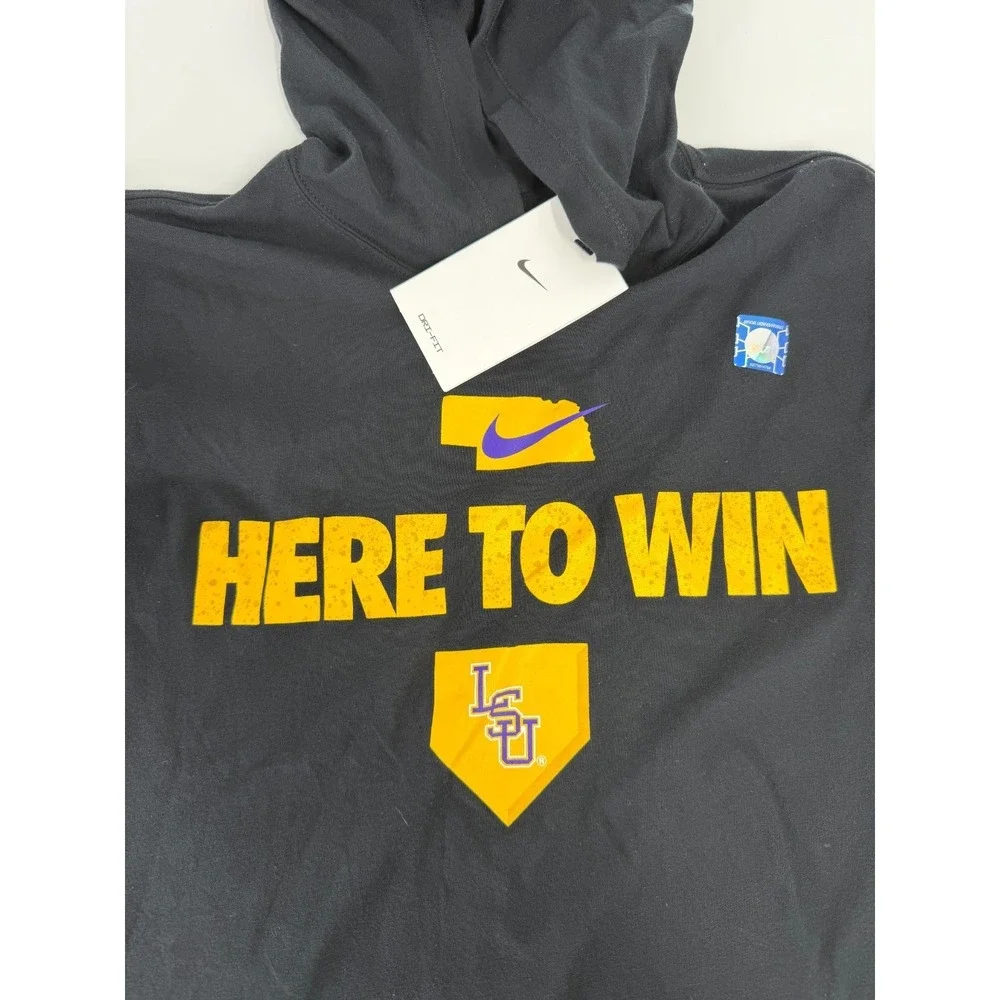 LSU Tigers‎ Baseball Nike Dri-Fit  CWS Here To Win Lightweight Hooded Shirt SZ M